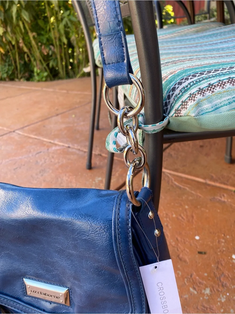 Liz Claiborne Navy Blue Leather Crossbody Bag with Tassel